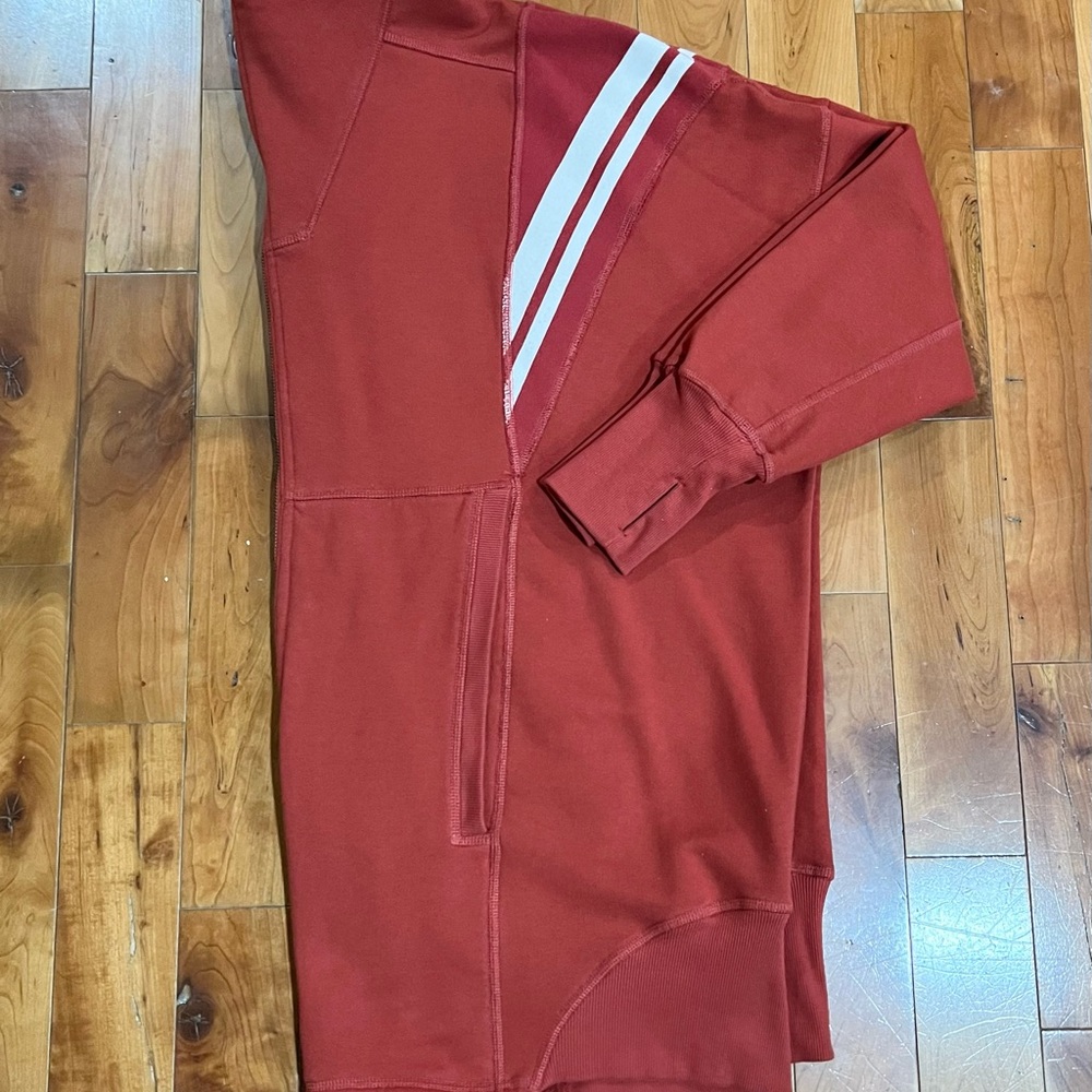 Free People Red Zip-Up Sweatshirt with White Stripes - Picture 2 of 6